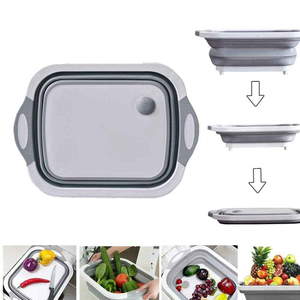 0098b (Brown Box) Foldable Chopping Board Dish Rack Washing Bowl  Draining Basket 3in1 Multi-function