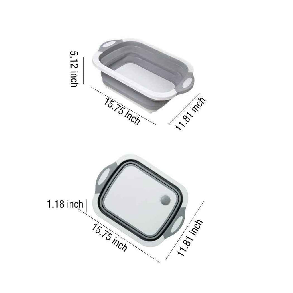 0098b (Brown Box) Foldable Chopping Board Dish Rack Washing Bowl  Draining Basket 3in1 Multi-function