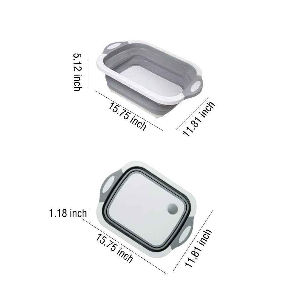 0098b (Brown Box) Foldable Chopping Board Dish Rack Washing Bowl  Draining Basket 3in1 Multi-function