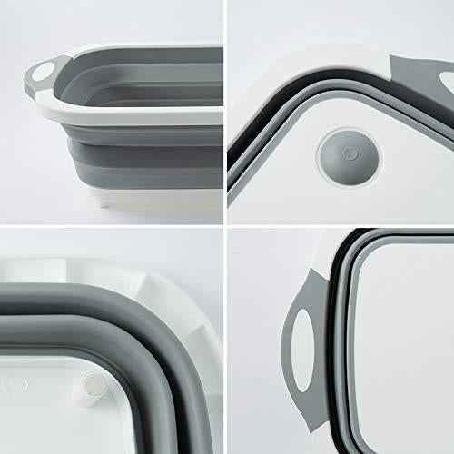 0098b (Brown Box) Foldable Chopping Board Dish Rack Washing Bowl  Draining Basket 3in1 Multi-function