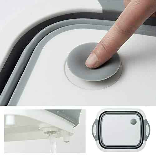 0098b (Brown Box) Foldable Chopping Board Dish Rack Washing Bowl  Draining Basket 3in1 Multi-function